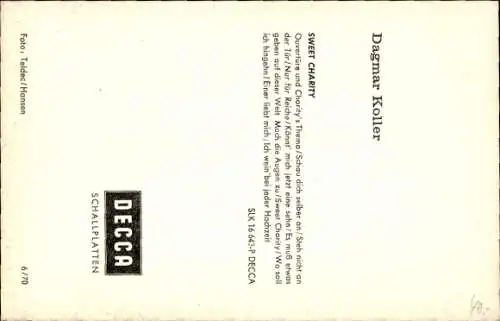 Ak Sängerin Dagmar Koller, Portrait, Autogramm