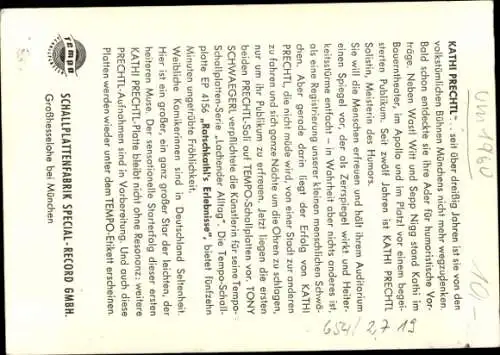 Ak Schauspielerin Kathi Prechtl, Portrait, Autogramm