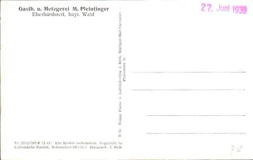 Ak Eberhardsreuth Schönberg im Bayerischen Wald, Luftaufnahme, Gasthaus M. Pleintinger