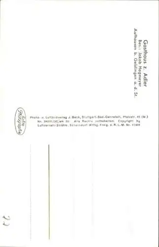 Ak Aufhausen Geislingen an der Steige, Fliegeraufnahme, Gasthaus z. Adler
