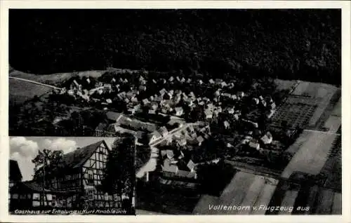 Ak Vollenborn Niederorschel im Eichsfeld Thüringen, Gasthaus zur Erholung, Totale, Fliegeraufnahme