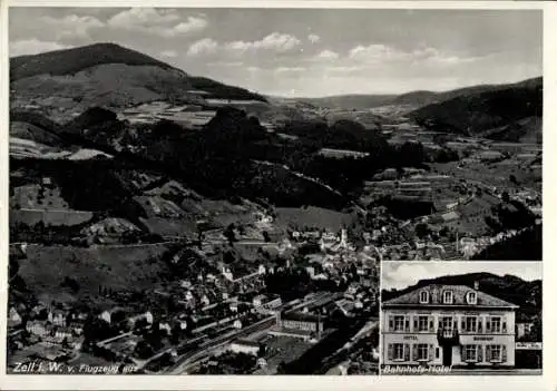 Ak Zell im Wiesental, Fliegeraufnahme, Bahnhofs-Hotel