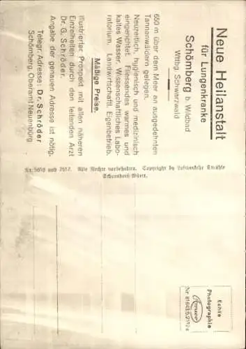 Ak Schömberg im Schwarzwald Württemberg, Fliegeraufnahme, Heilanstalt für Lungenkranke