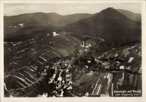 Ak Varnhalt Baden Baden am Schwarzwald, Fliegeraufnahme, Yburg