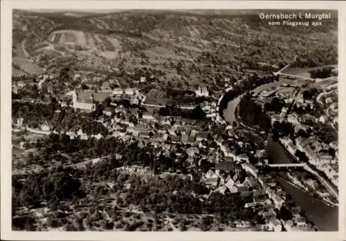 Ak Gernsbach im Murgtal Schwarzwald, Fliegeraufnahme