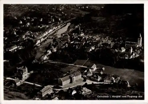 Ak Gernsbach im Murgtal Schwarzwald, Fliegeraufnahme