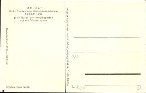 Ak Essen im Ruhrgebiet Nordrhein Westfalen, Gruga 1929, Pergolagarten, Wasserspiele