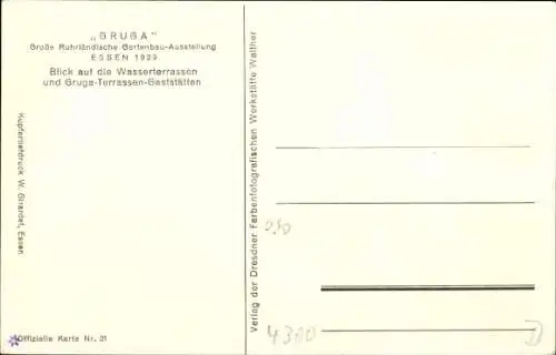 Ak Essen im Ruhrgebiet, Gartenbauausstellung 1929, Wasserterrassen, Gruga Gaststätten