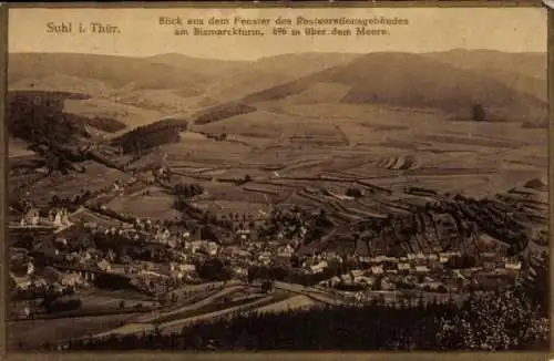 Ak Suhl in Thüringen, Blick aus Fenster Restaurant Bismarckturm, Panorama