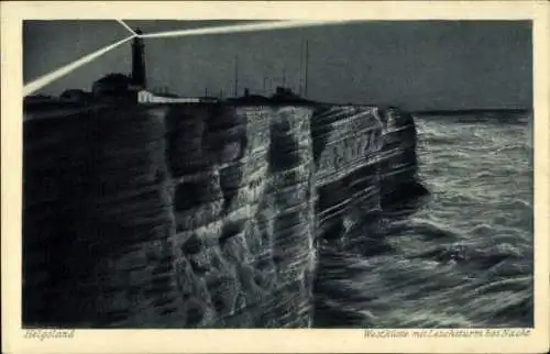 Ak Nordseeinsel Helgoland, Westküste, Leuchtturm, Nacht