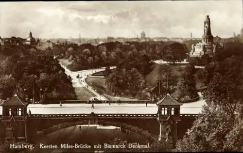 Ak Hamburg Mitte St. Pauli, Kersten Miles Brücke, Bismarckdenkmal