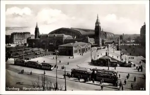 Ak Hamburg Mitte Altstadt, Hauptbahnhof, Züge, Straßenbahnen