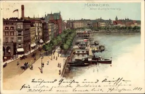 Litho Hamburg Altstadt, Blick auf Alten Jungfernstieg