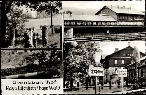 Ak Bayerisch Eisenstein im Bayrischen Wald, Grenzbahnhof, Landesgrenze