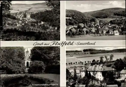 Ak Antfeld Olsberg im Sauerland, Panorama, Kriegergedächtniskapelle, Schloss