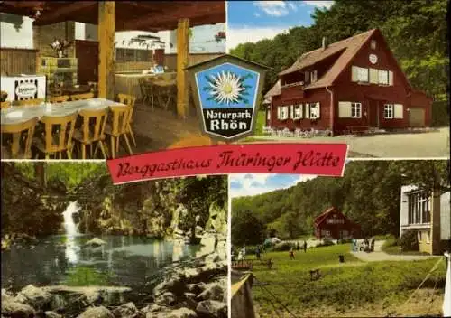 Ak Urspringen Unterfranken, Berggasthof Thüringer Hütte, Gastraum, Garten