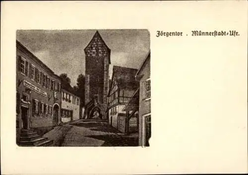 Ak Münnerstadt in Unterfranken Bayern, Jörgentor, Fachwerkhaus