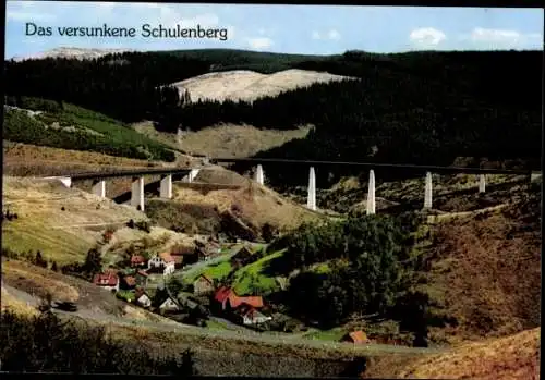 Ak Schulenberg Clausthal Zellerfeld im Oberharz, Das versunkene Schulenberg, Brücke