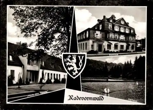 Ak Radevormwald Bergisches Land, Haus des Sports, Rathaus, Uelfetal, Wappen