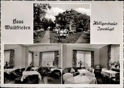 Ak Isenbügel Heiligenhaus im Ruhrgebiet, Hotel-Restaurant Haus Waldfrieden, Außenterrasse, Gastraum