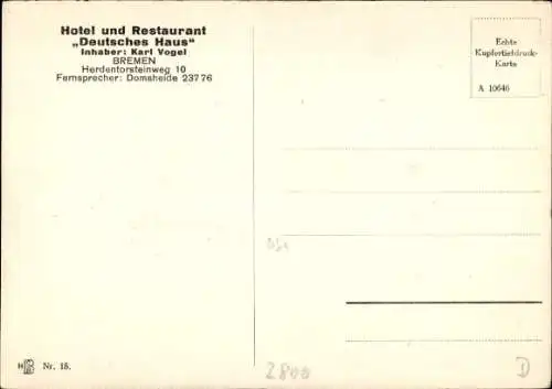 Ak Hansestadt Bremen, Gesamtansicht, Schiffe, Hotel und Restaurant Deutsches Haus