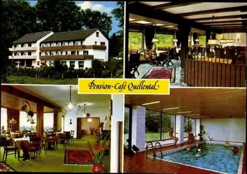 Ak Randringhausen Bünde in Ostwestfalen, Pension Cafe Quellental, Gastraum, Teilansicht, Schwimmbad