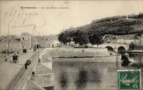 Ak Montereau Seine et Marne, Les deux Ponts et Surville