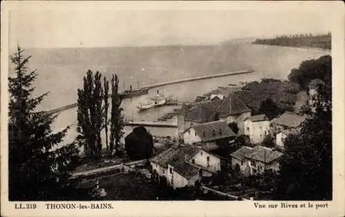 Ak Thonon les Bains Haute Savoie, vue sur Rives, port