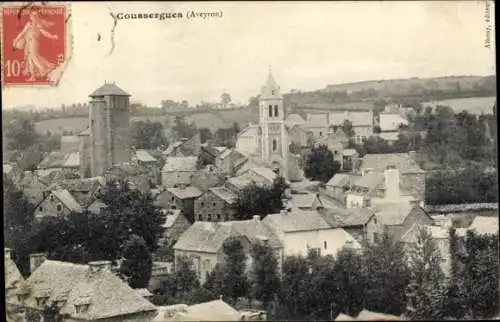 Ak Coussergues Aveyron, Teilansicht, Kirche