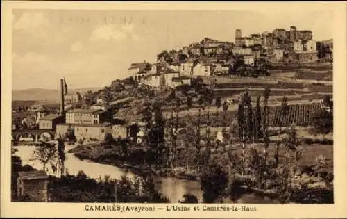 Ak Camares Aveyron, Fabrik, Camares le Haut, Fluss, Berg