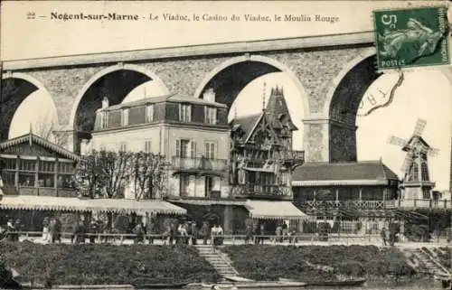 Ak Nogent sur Marne Val de Marne, Viaduc, Casino, Moulin Rouge