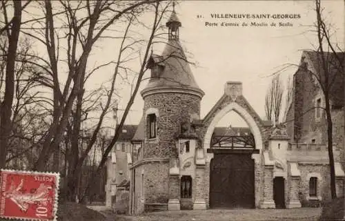 Ak Villeneuve Saint Georges Val de Marne, Porte d'entree du Moulin de Senlis