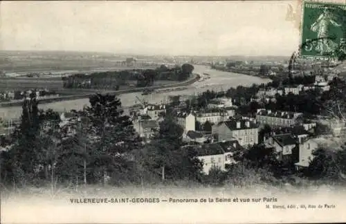 Ak Villeneuve Saint Georges Val de Marne, Panorama de la Seine et vue sur Paris