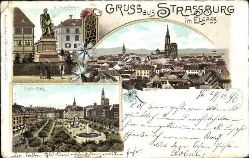 Litho Strasbourg Straßburg Elsass Bas Rhin, Gutenberg Denkmal, Kleber Platz