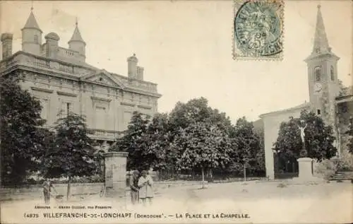 Ak Villefranche de Lonchapt Dordogne, Place, Chapelle