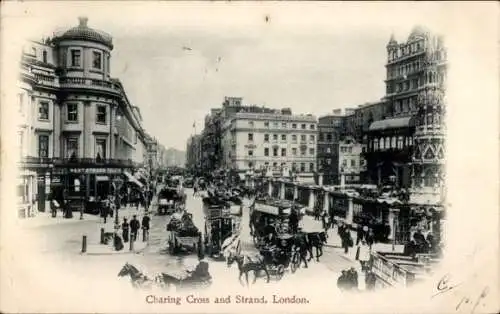 Ak London City England, Charing Cross und Strand, Bahnhof