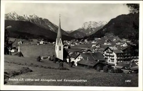 Ak Seefeld in Tirol, Ahrnspitzen und Karwendelgebirge, Kirche