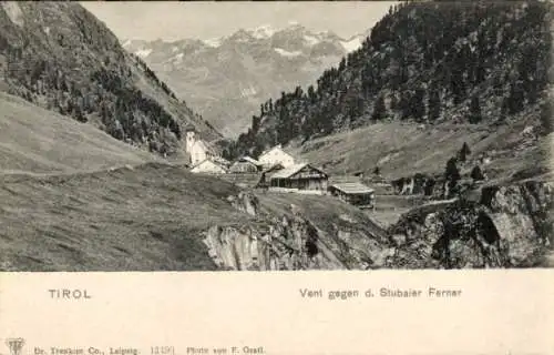 Ak Vent Tirol, Blick gegen den Stubaier Ferner, Gebirge, Wald, Trenkler 12190