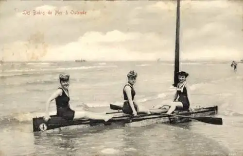 Ak Oostende Ostende Westflandern, Frauen in Badeanzügen, Ruderboot