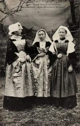 Ak Pluvigner Morbihan, Frauen in bretonischer Tracht