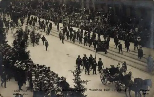 Ak München Bayern, 15. Dt. Bundesschießen 1906, Festzug, Pferdekutsche