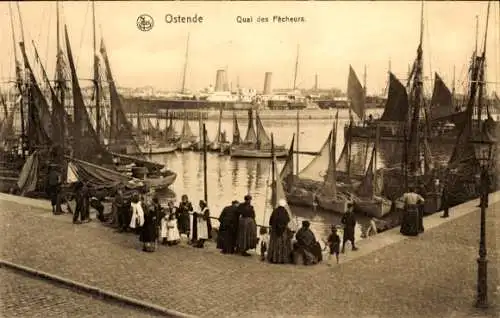 Ak Ostende Westflandern, De Visschershaven, Hafenpartie, Passants