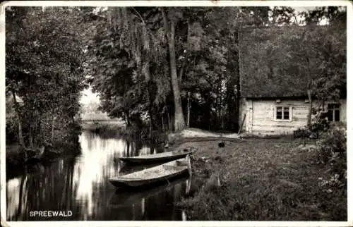 Ak Spreewald, Haus am Kanal, Kähne