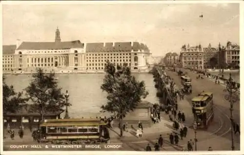 Ak City of Westminster, London, England, County Hall, Westminster Bridge