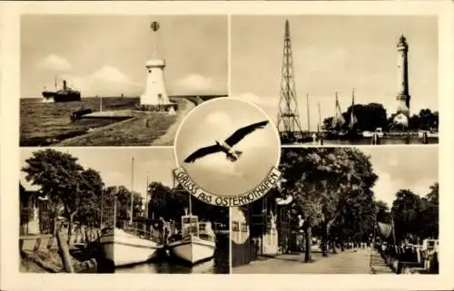 Ak Chorzelin Osternothafen Świnoujście Swinemünde Pommern, Leuchtturm, Mole, Boote