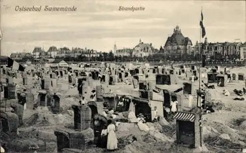 Ak Świnoujście Swinemünde Pommern, Strand, Strandkörbe