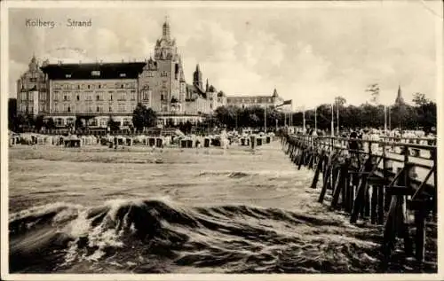 Ak Kołobrzeg Ostseebad Kolberg Pommern, Strand, Steg