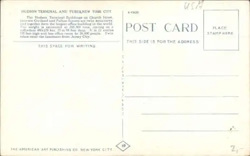 AK New York City USA, Hudson Terminal, U-Bahn-Tunnel von New Jersey, Dampfer