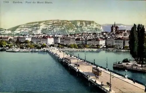 Ak Genève Genf Stadt, Brücke zur Stadt mit Mont Blanc