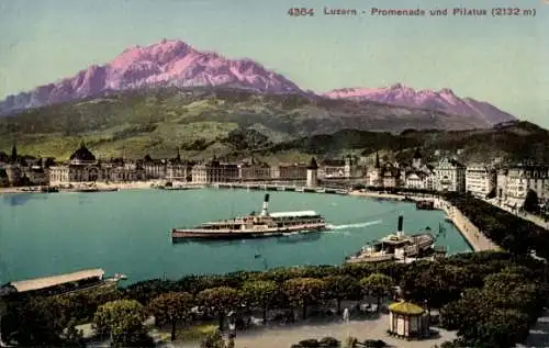 Ak Luzern Stadt Schweiz, Promenade und Pilatus